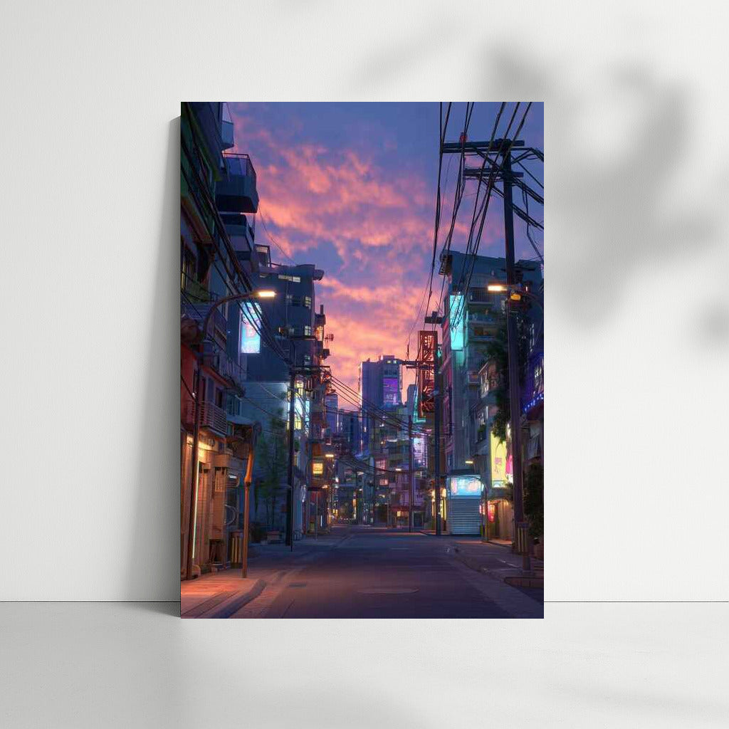 Neon Evening: Architecture and Streets of the Metropolis