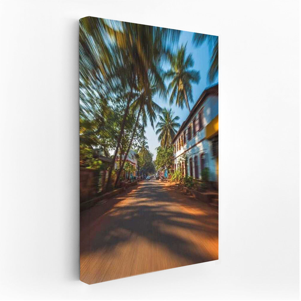 Sunny Street with Palm Trees: Dynamics of Architectural Landscape
