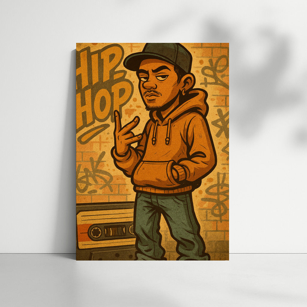 Hip Hop Vibes: Character in Hoodie on Graffiti Background