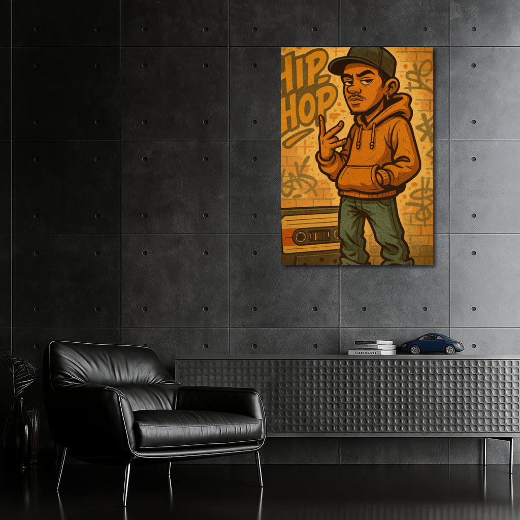 Hip Hop Vibes: Character in Hoodie on Graffiti Background