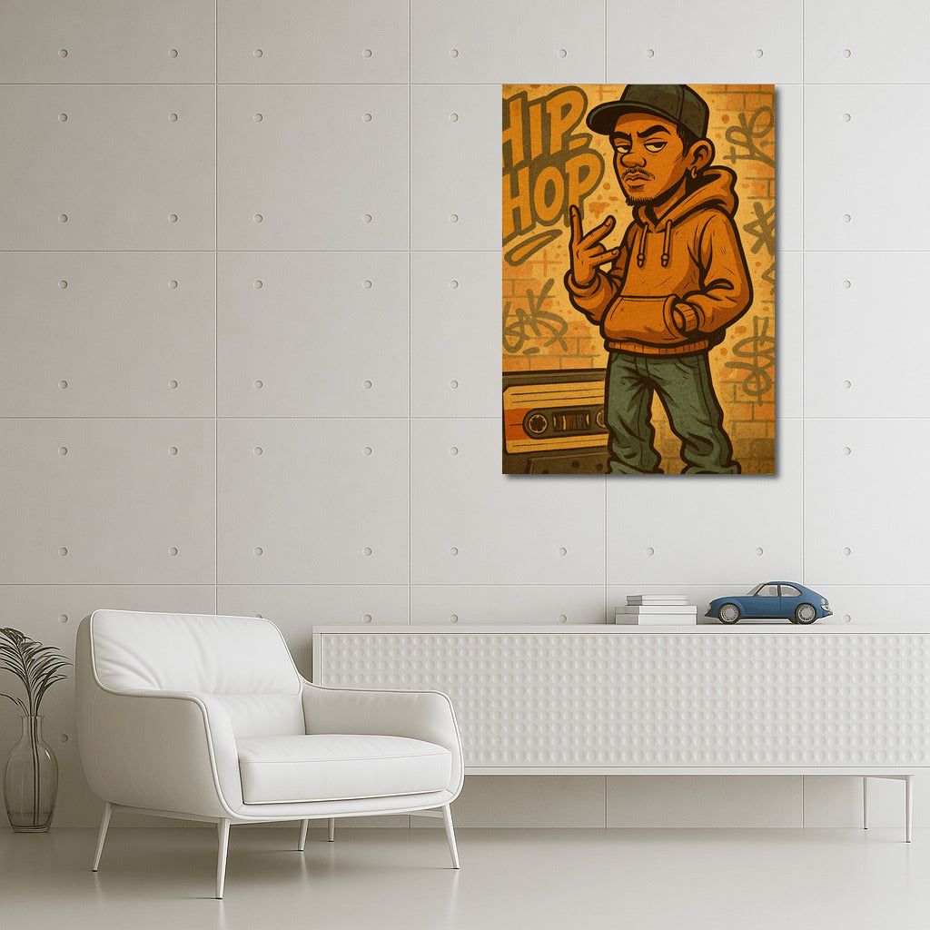 Hip Hop Vibes: Character in Hoodie on Graffiti Background