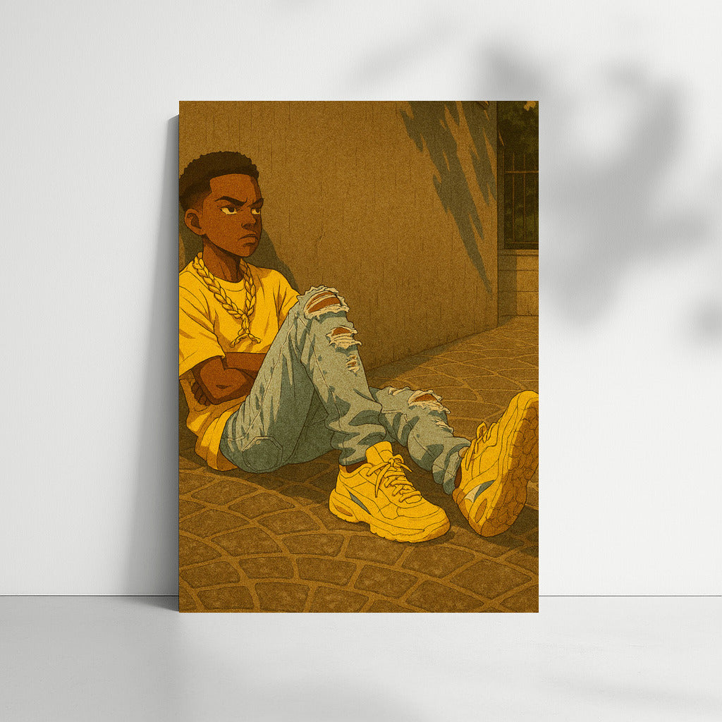 Young Hero in Streetwear Style: Sneakers and Ripped Jeans