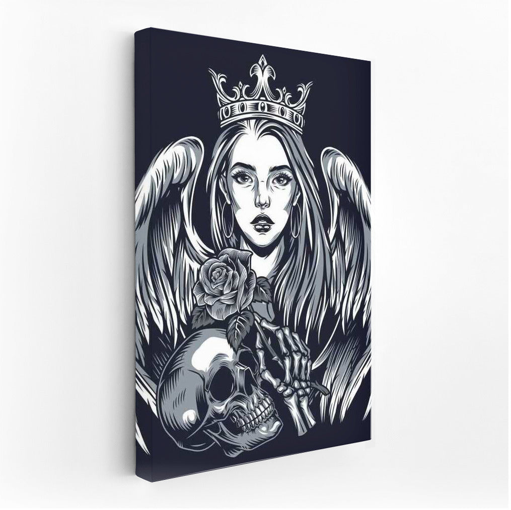 Winged Queen and Skull: Tattoo Symphony of Courage