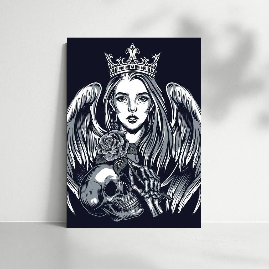 Winged Queen and Skull: Tattoo Symphony of Courage