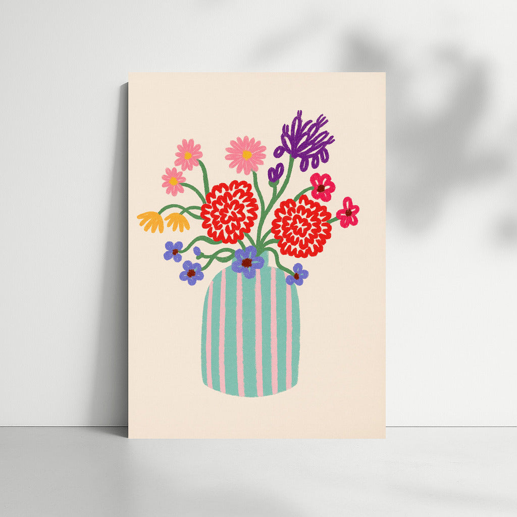 Flowers in a Striped Vase: Bright Minimalism for Freshness and Harmony