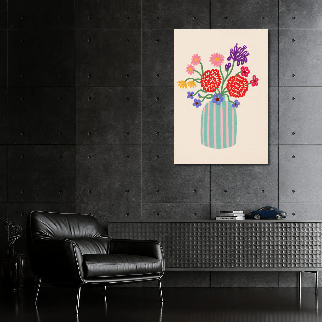 Flowers in a Striped Vase: Bright Minimalism for Freshness and Harmony