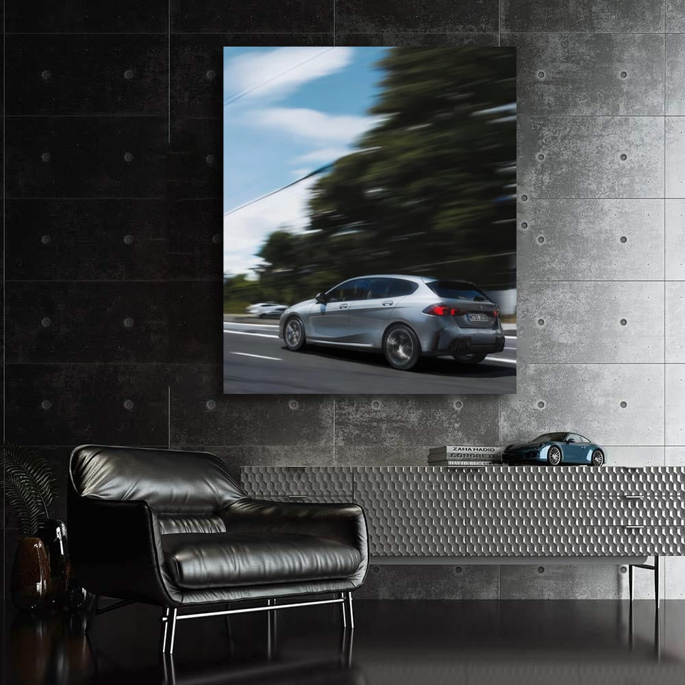 Gray BMW 1 Series in Motion - Sleek and Dynamic Ride