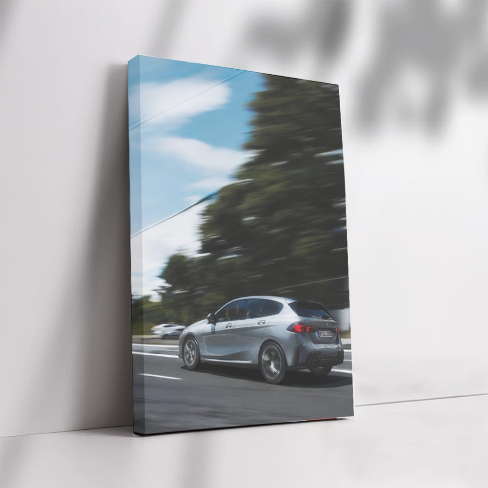 Gray BMW 1 Series in Motion - Sleek and Dynamic Ride
