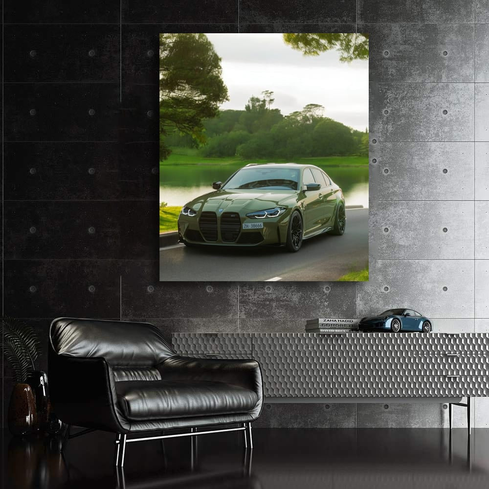 BMW M3 G80 in Military Green by Lake - Bold Elegance