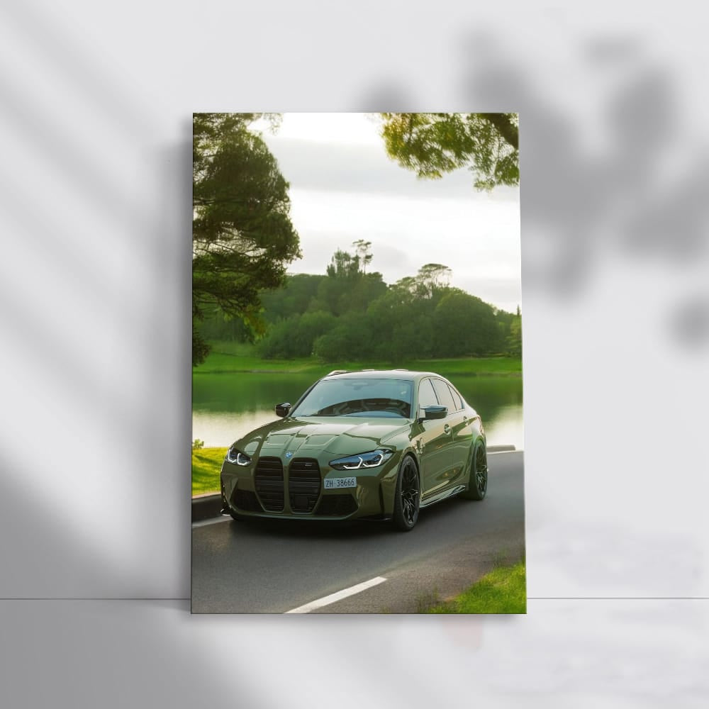BMW M3 G80 in Military Green by Lake - Bold Elegance