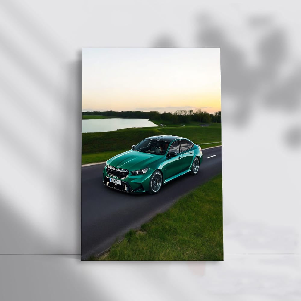 Green BMW M5 G90 Sedan on Road: Power Meets Elegance