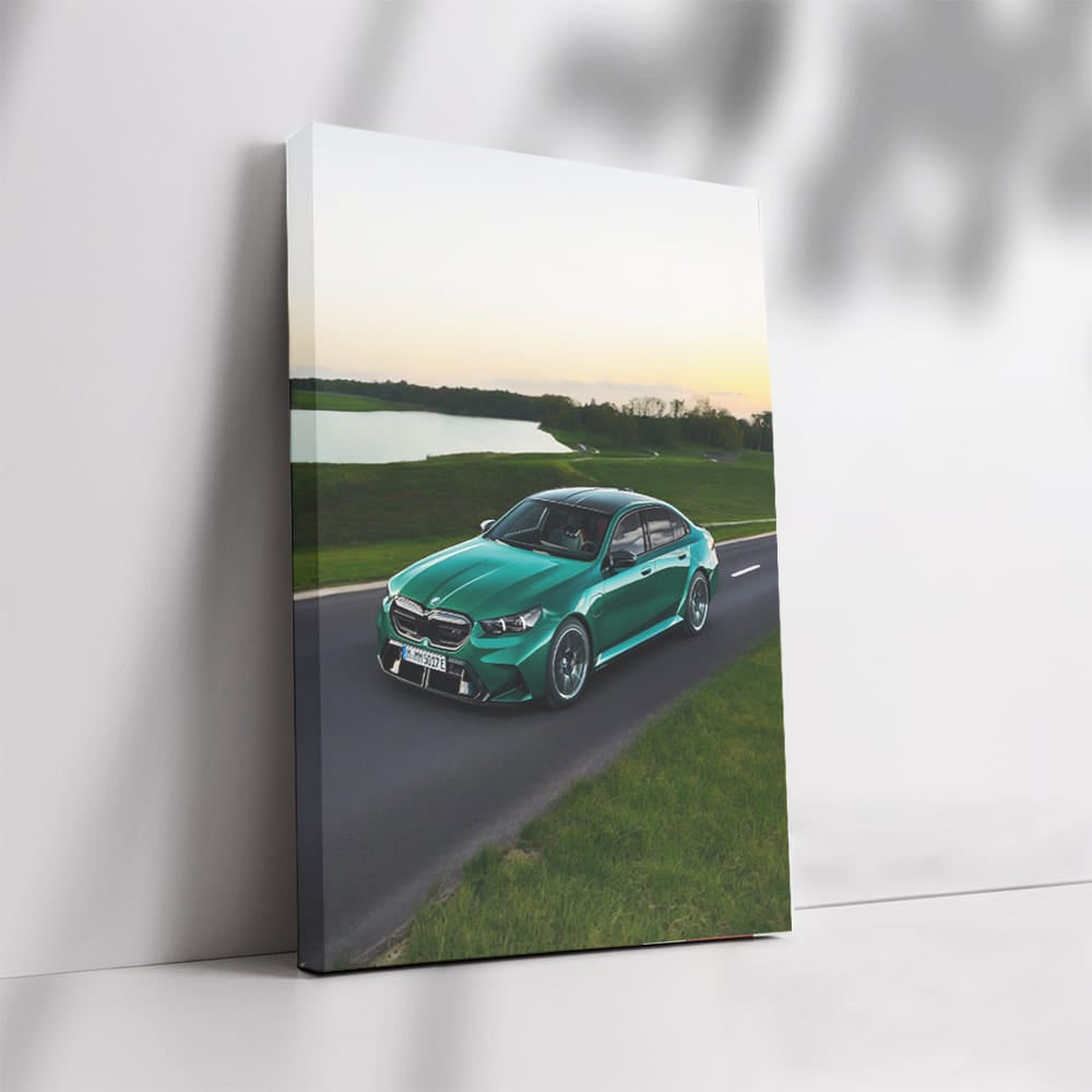 Green BMW M5 G90 Sedan on Road: Power Meets Elegance