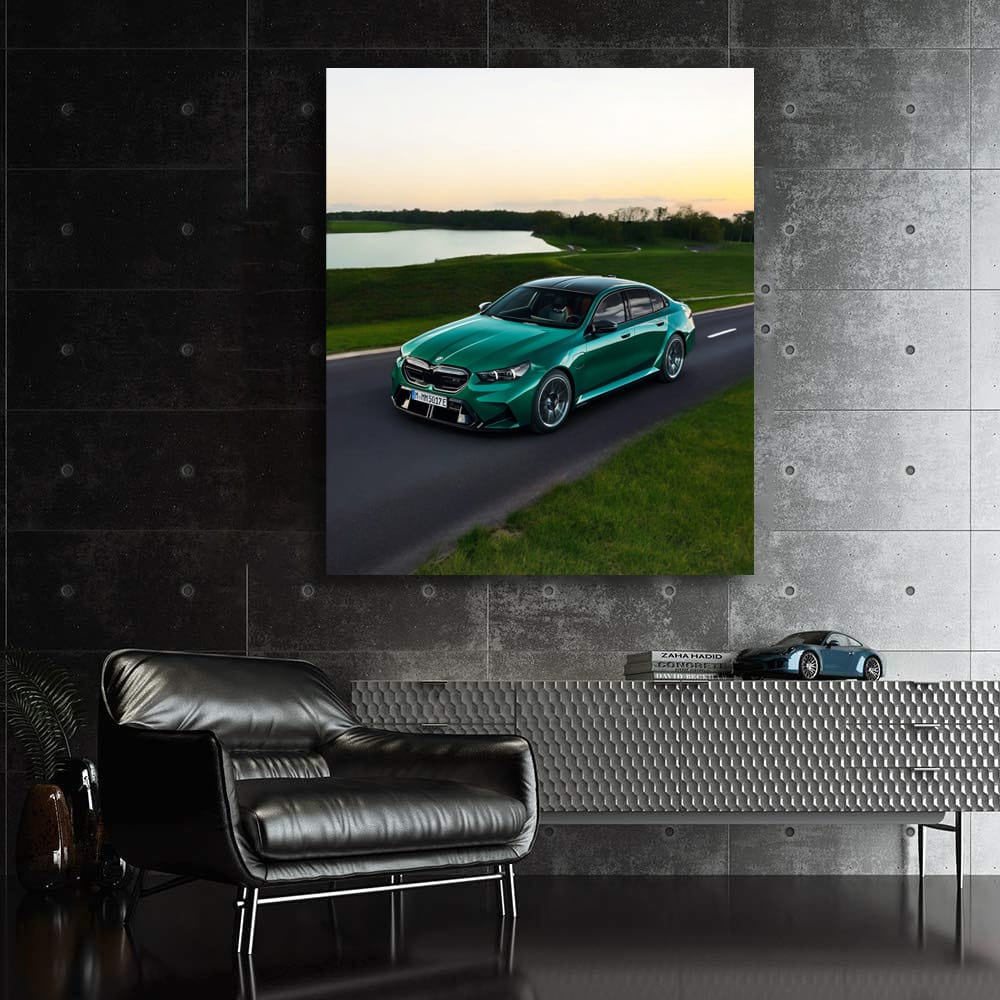 Green BMW M5 G90 Sedan on Road: Power Meets Elegance