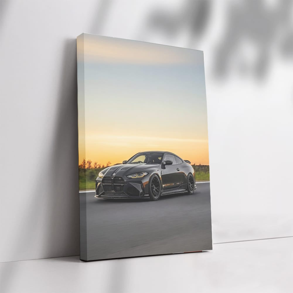 Sunset Silhouette: Black BMW M4 - Power Meets Elegance