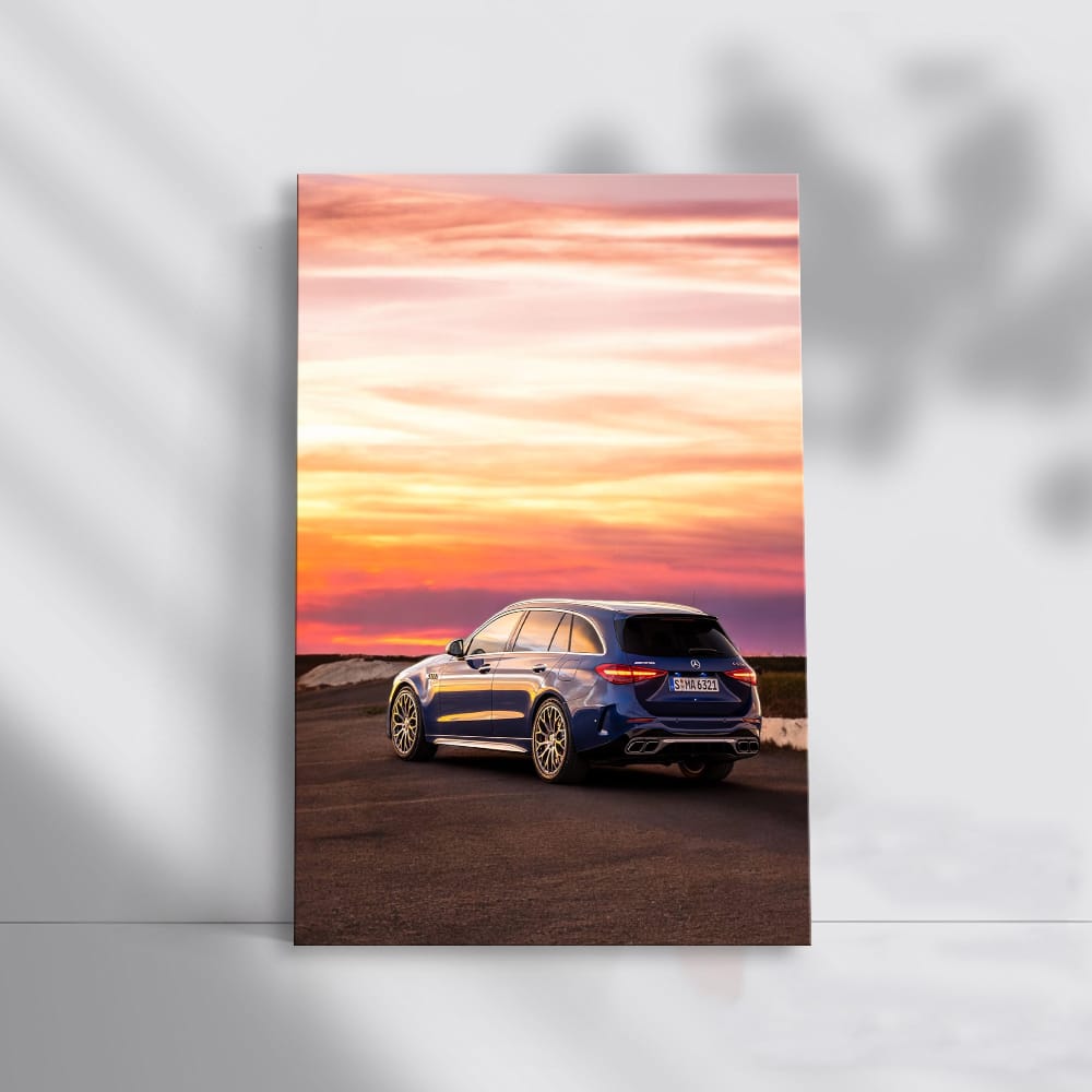 Blue Mercedes AMG C 63 S E Performance at Sunset - Power Unleashed