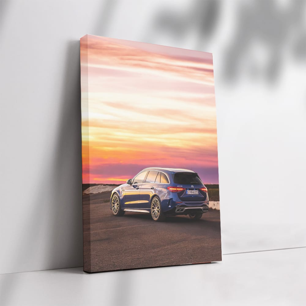 Blue Mercedes AMG C 63 S E Performance at Sunset - Power Unleashed