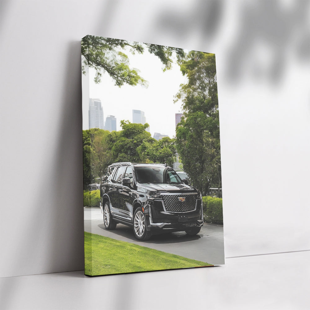 Cadillac Escalade with Urban Skyline - Luxury in Motion