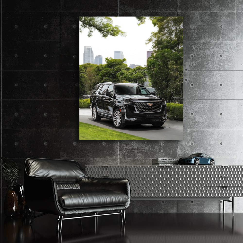Cadillac Escalade with Urban Skyline - Luxury in Motion