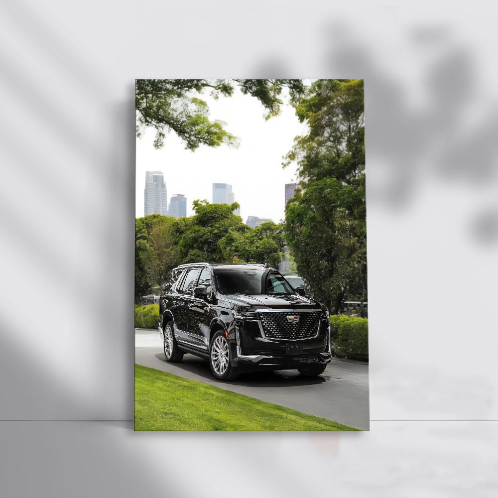 Cadillac Escalade with Urban Skyline - Luxury in Motion