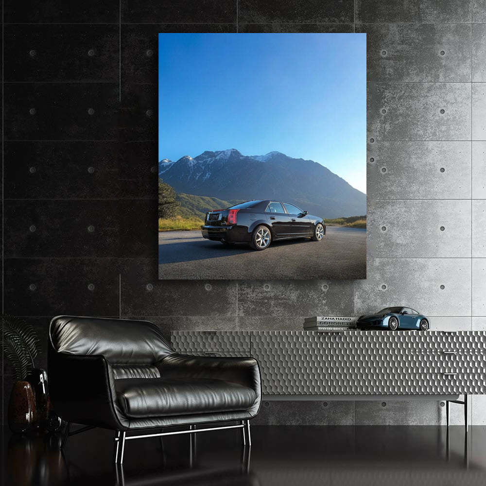 Snowy Mountain Black Cadillac - Elegance in Motion