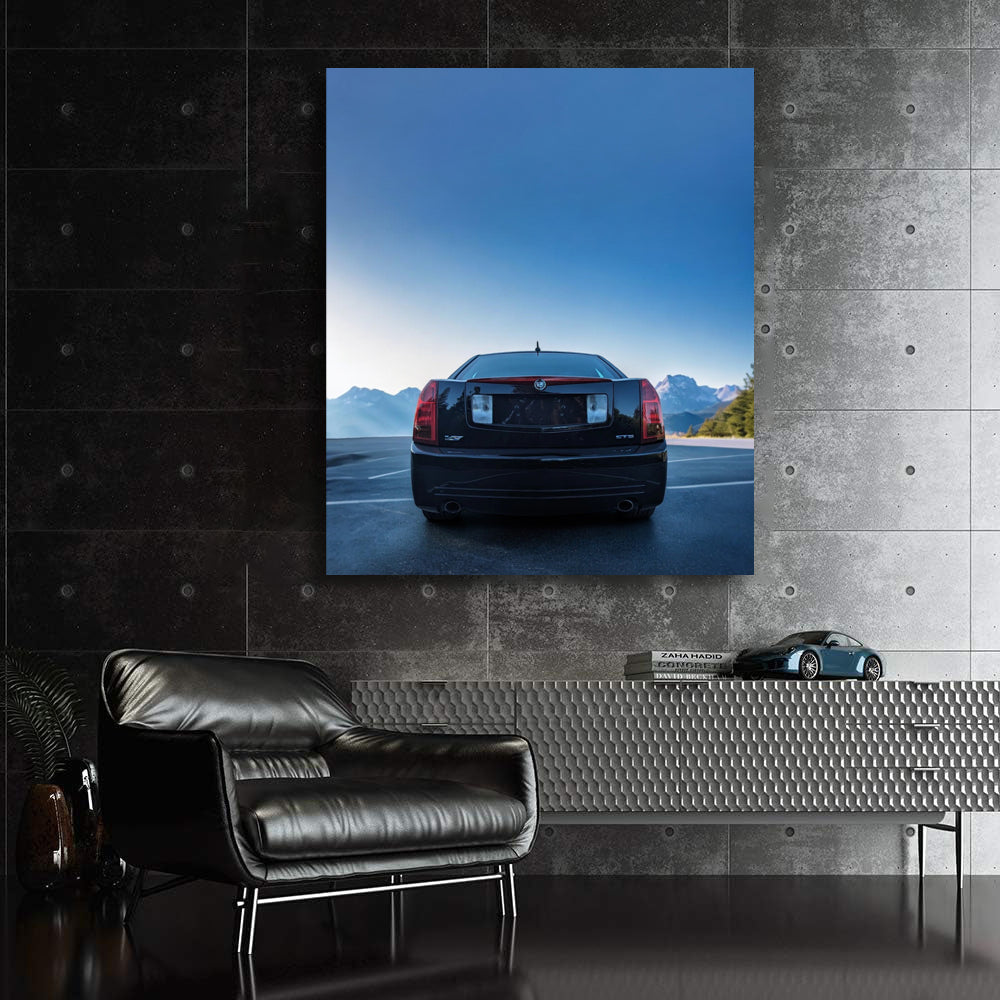 Black Cadillac in Snowy Mountains - Elegance Meets Adventure