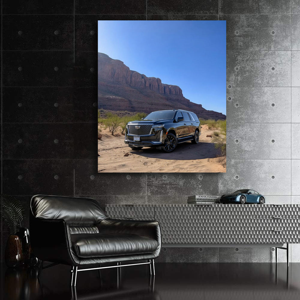 Black Cadillac in Mountains - Elegance and Power