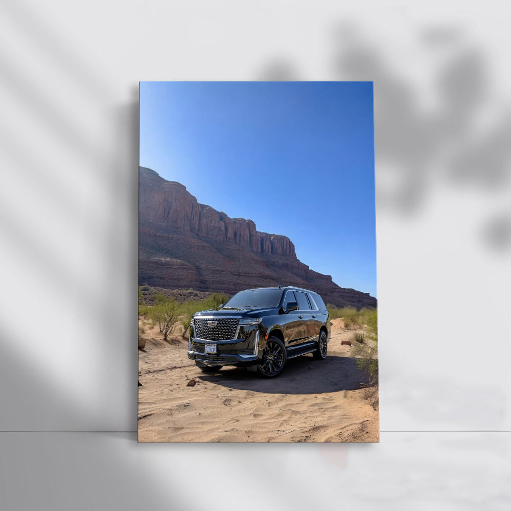 Black Cadillac in Mountains - Elegance and Power