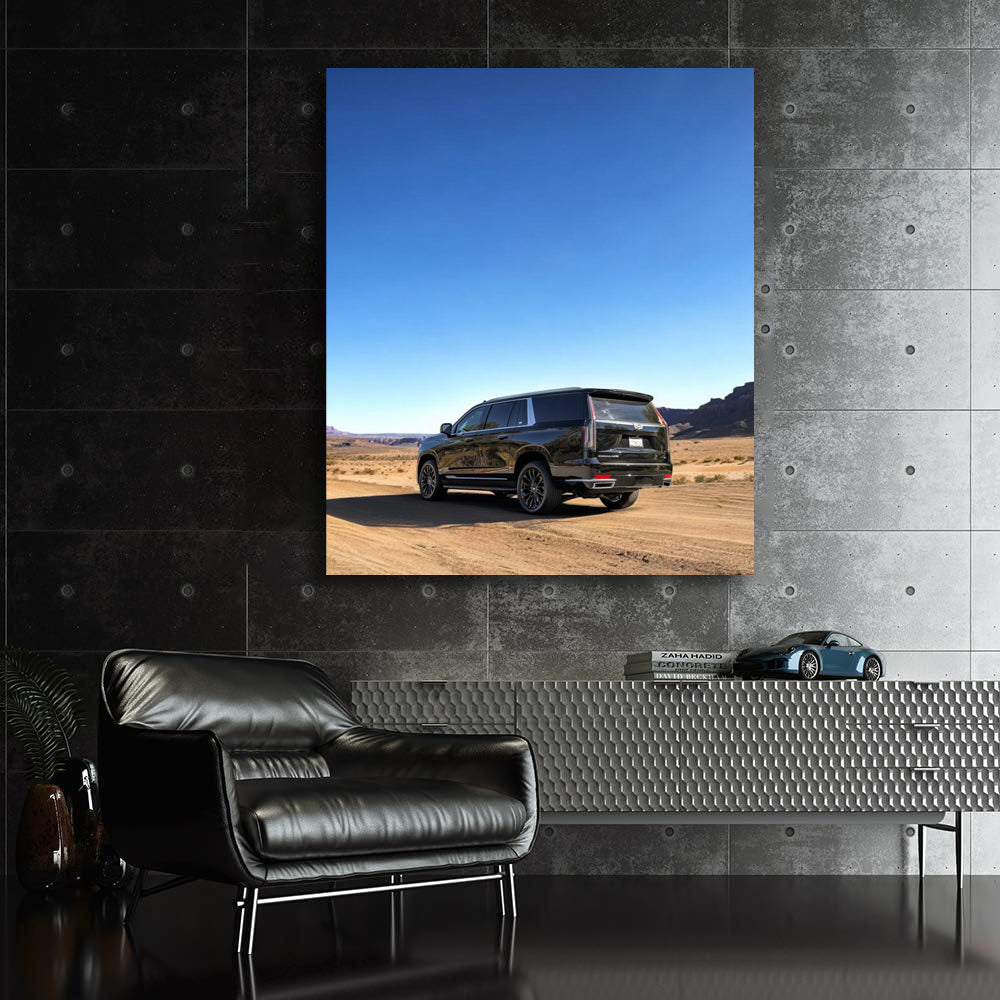 Black Cadillac in Mountain Scenery - Majestic Elegance