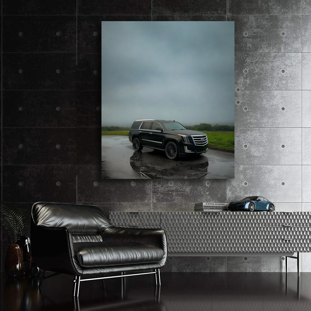 Black Cadillac in Rain - Elegance Meets Power