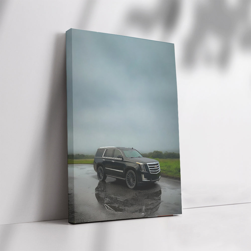 Black Cadillac in Rain - Elegance Meets Power