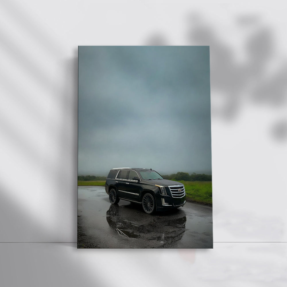 Black Cadillac in Rain - Elegance Meets Power