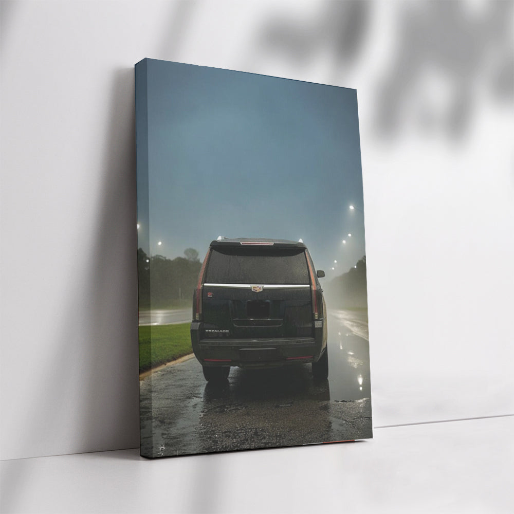 Black Cadillac in Rain - Luxury in Motion