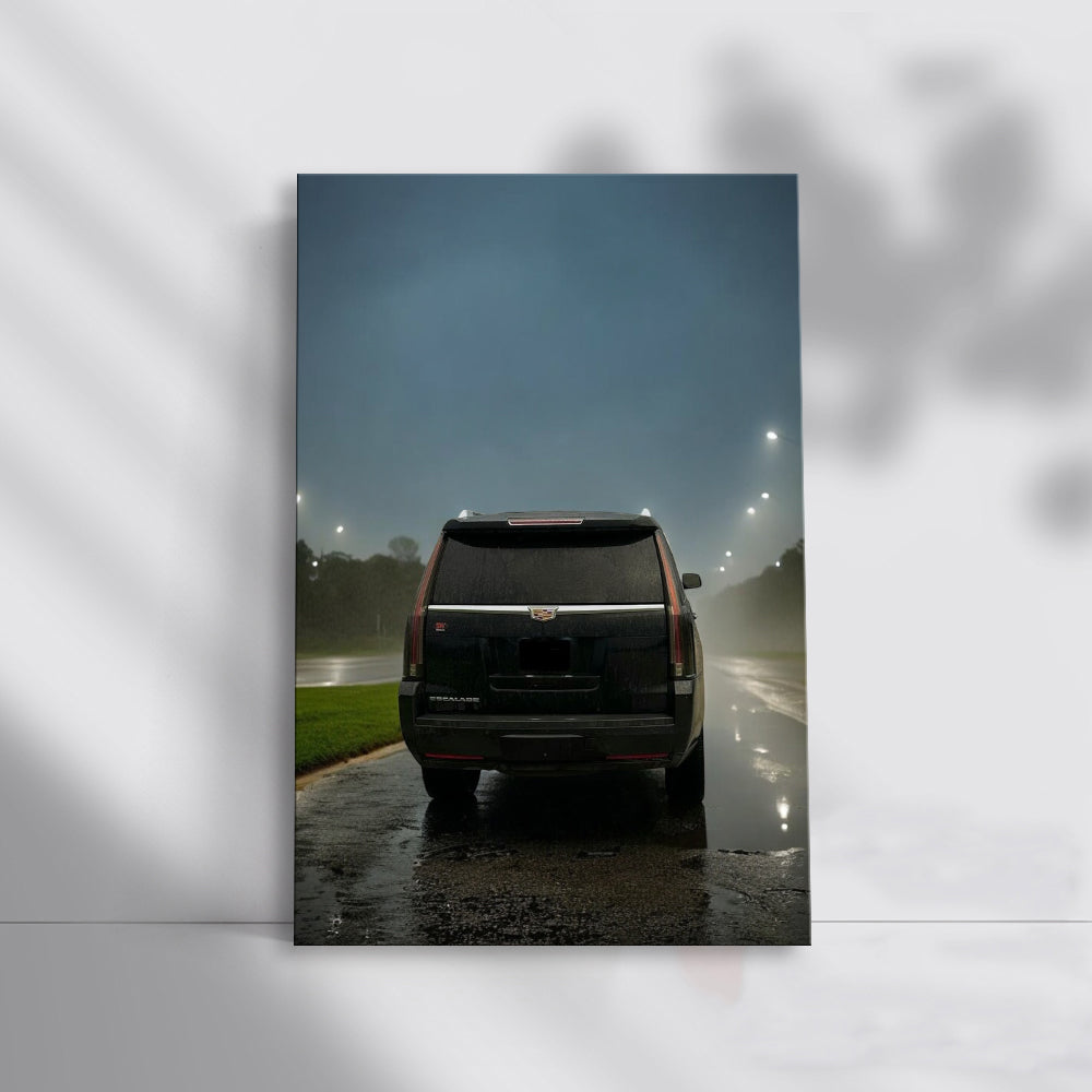 Black Cadillac in Rain - Luxury in Motion