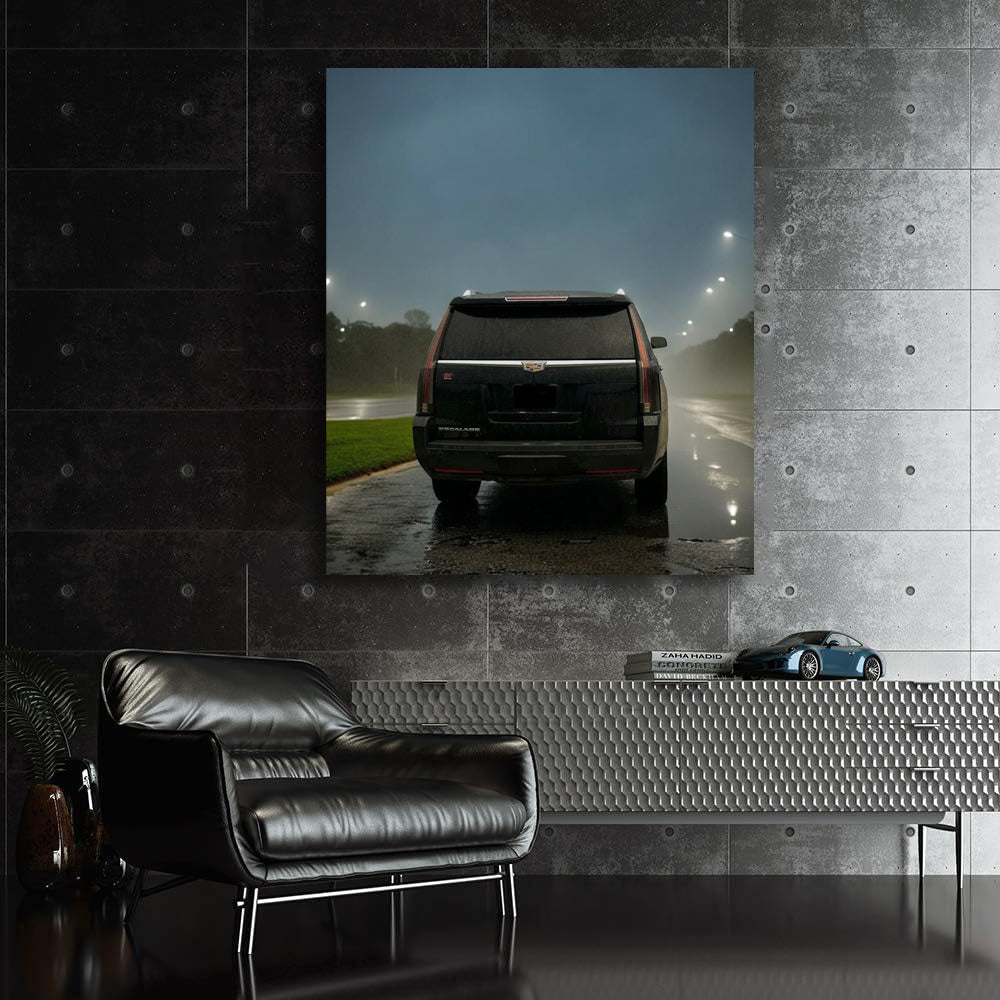 Black Cadillac in Rain - Luxury in Motion