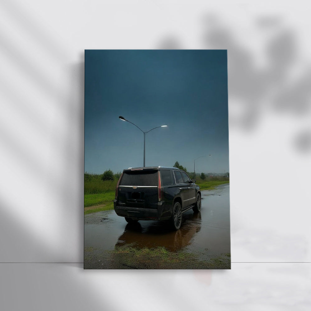 Black Cadillac in Rain - Sleek and Powerful Ride