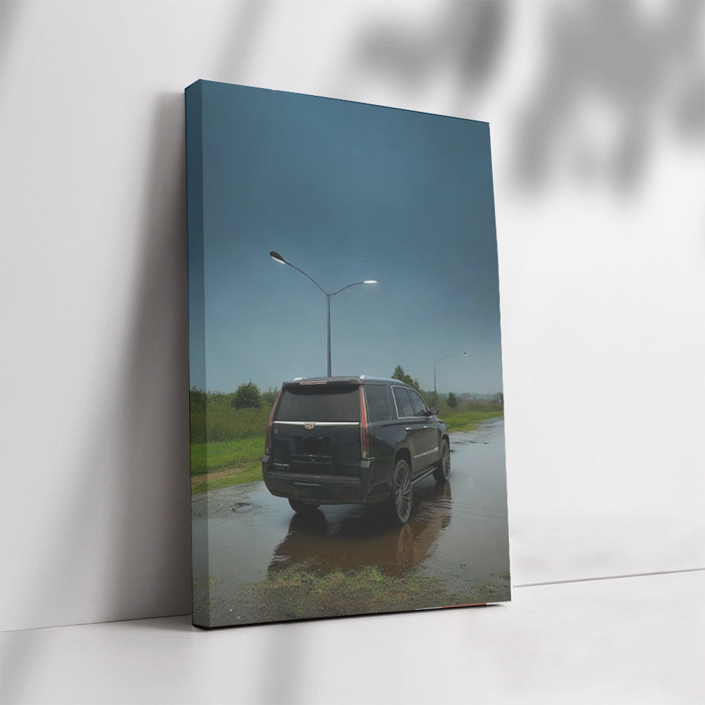 Black Cadillac in Rain - Sleek and Powerful Ride