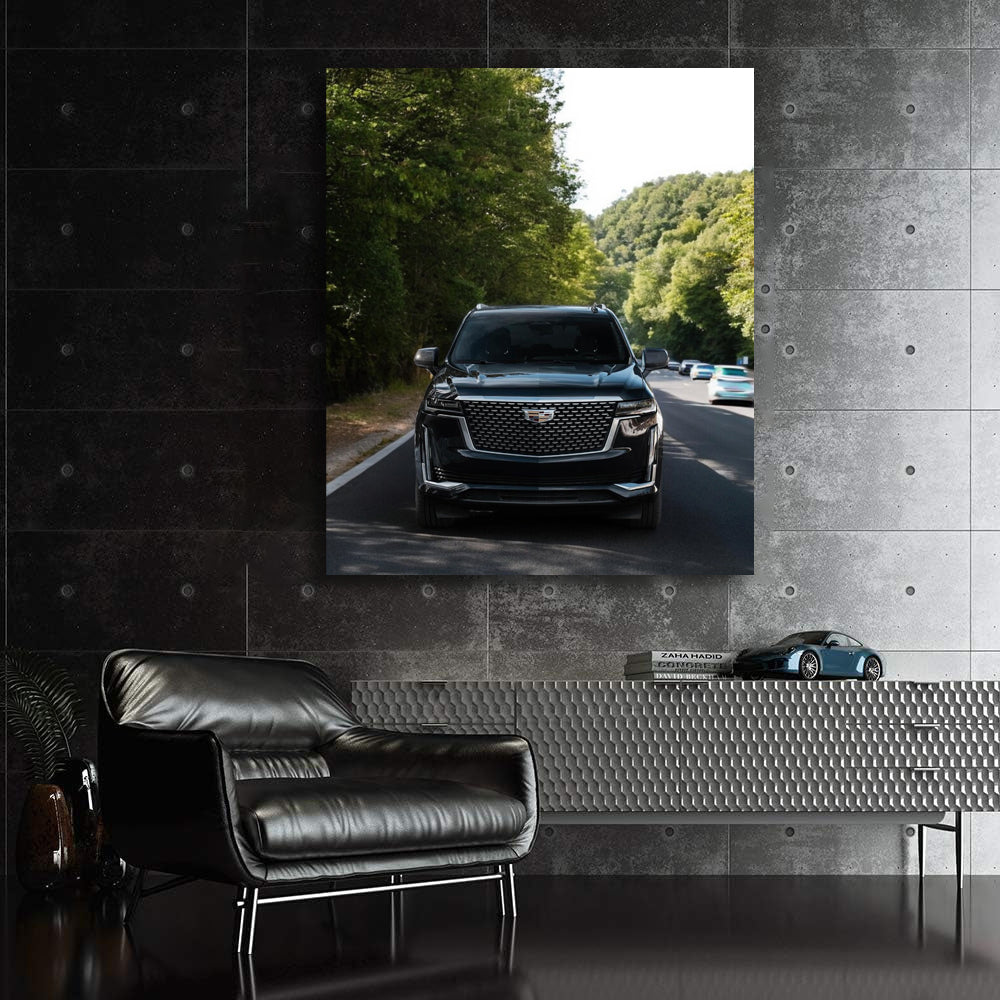 Sleek Black Cadillac Cruising Highway - Elegance in Motion