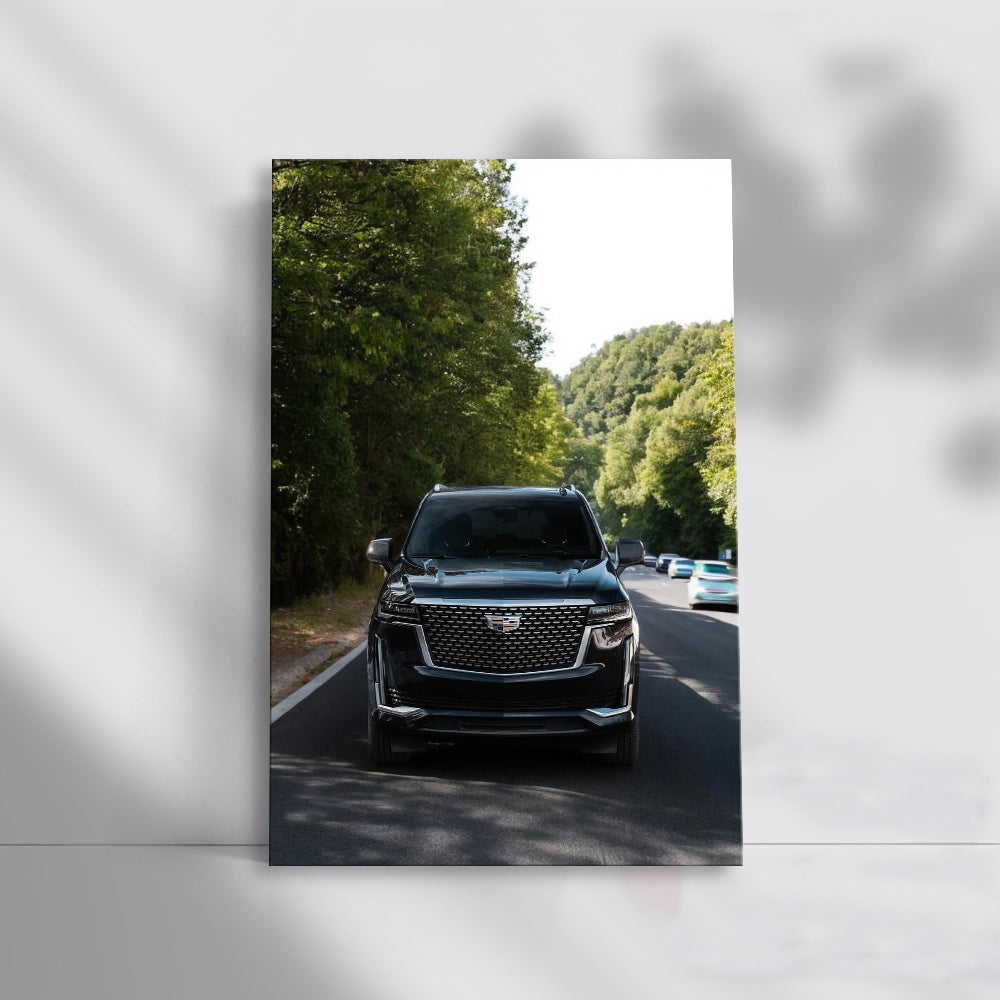 Sleek Black Cadillac Cruising Highway - Elegance in Motion