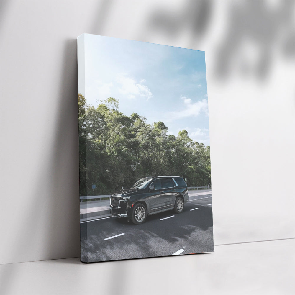 Sleek Black Cadillac Cruising Highway - Pure Luxury