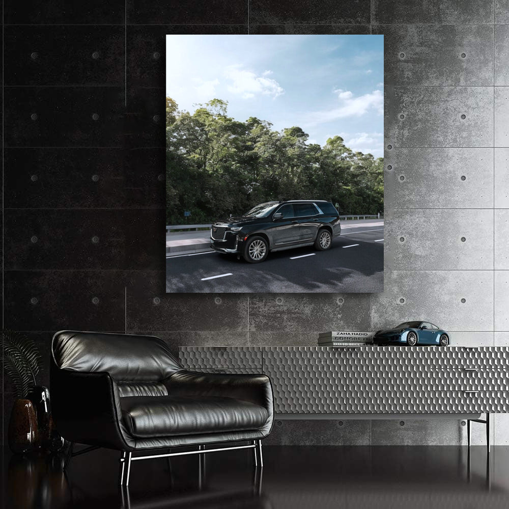 Sleek Black Cadillac Cruising Highway - Pure Luxury