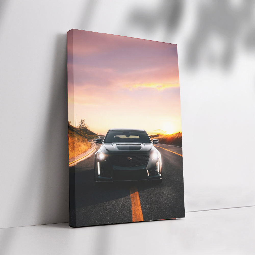 Black Cadillac at Sunset - Elegance on Move