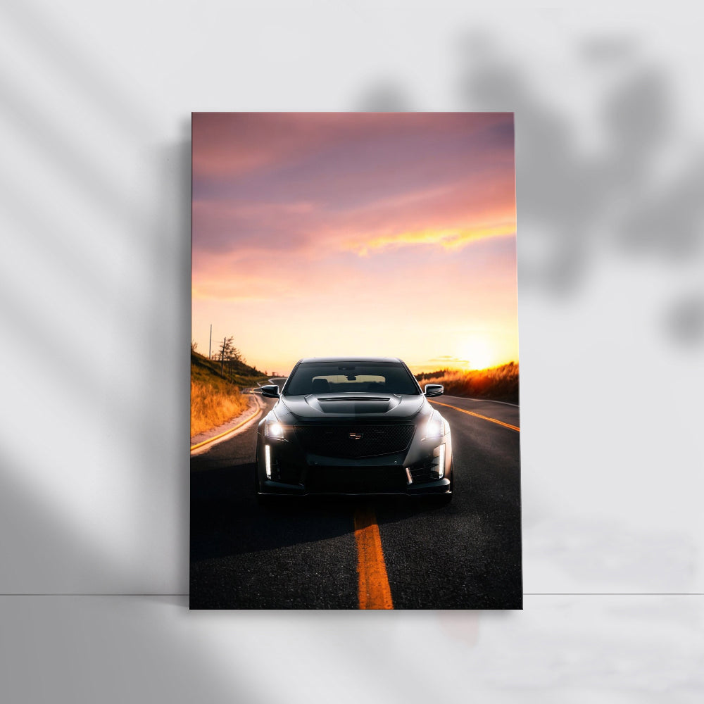Black Cadillac at Sunset - Elegance on Move