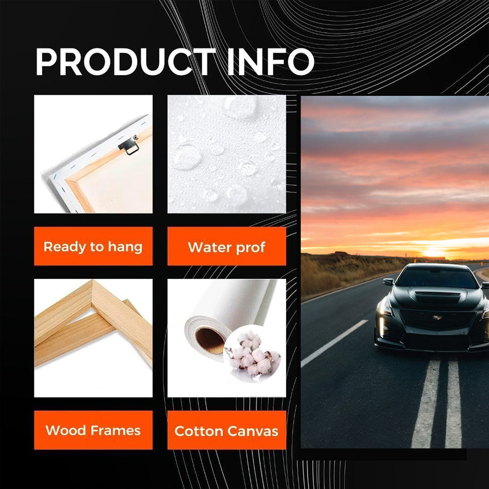 Cadillac Black at Sunset - Sleek Elegance on Road