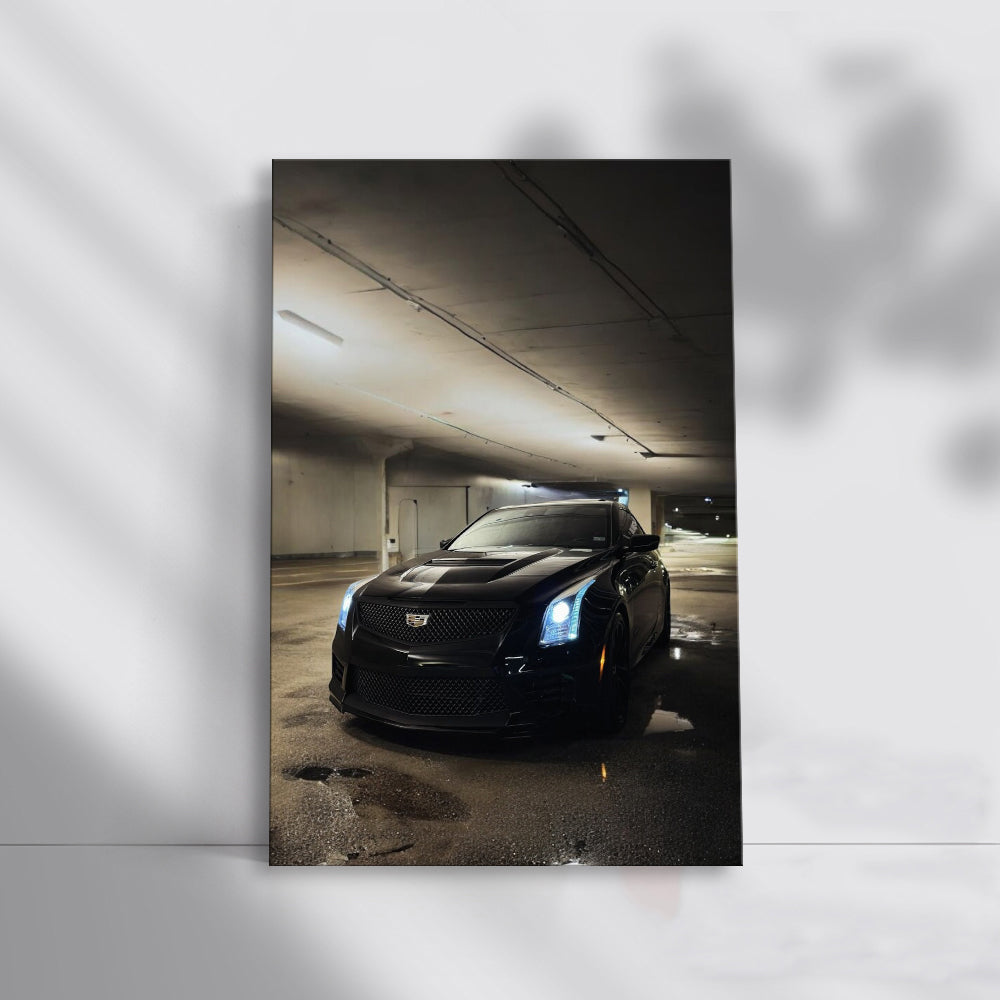 Cadillac Black in Underground Parking - Sleek and Mysterious