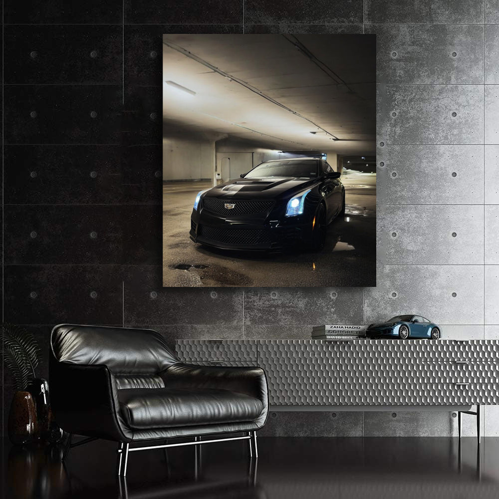 Cadillac Black in Underground Parking - Sleek and Mysterious