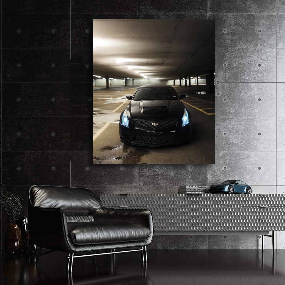 Black Cadillac in Underground Parking - Sleek and Mysterious