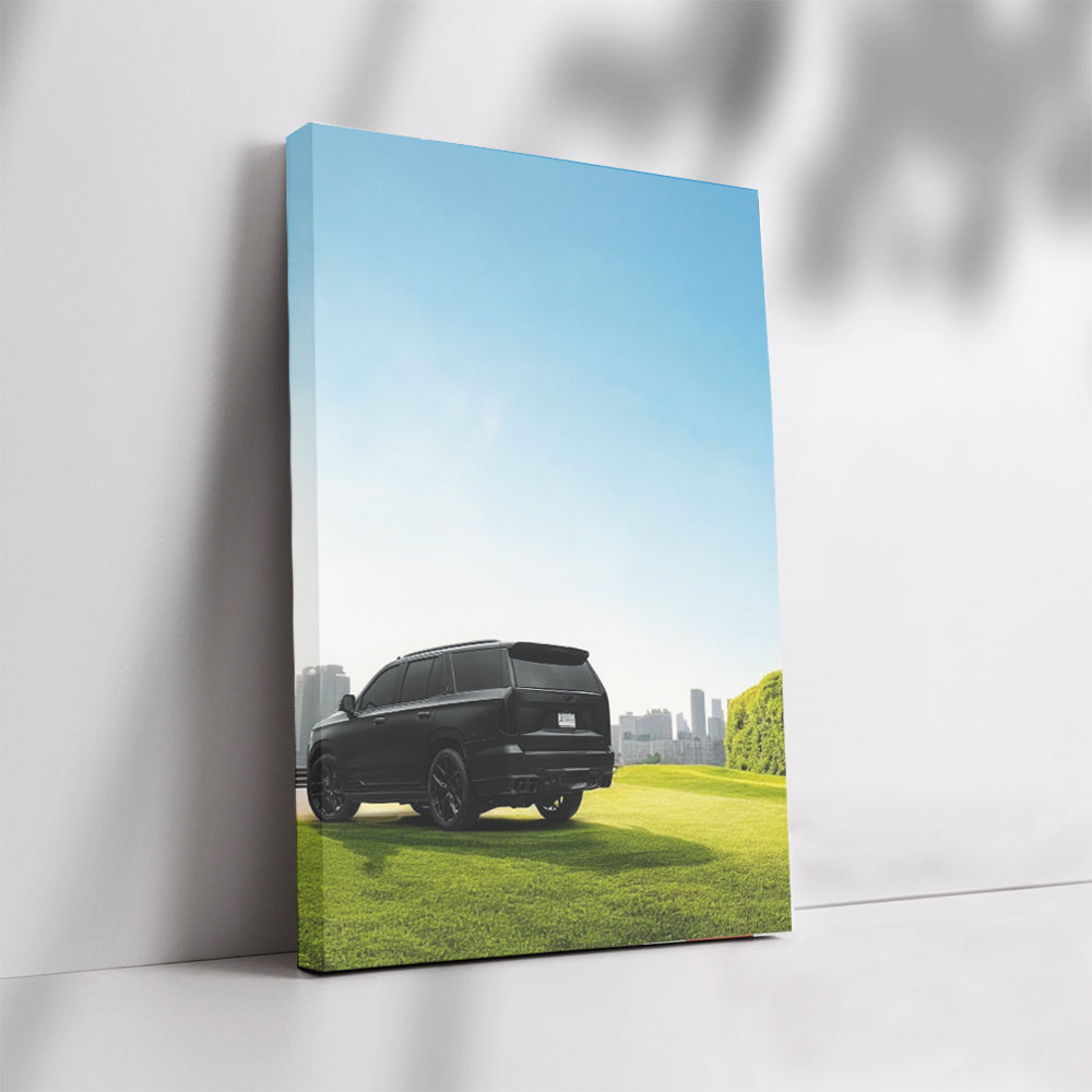 Black Cadillac with Urban Backdrop - Elegance in Motion