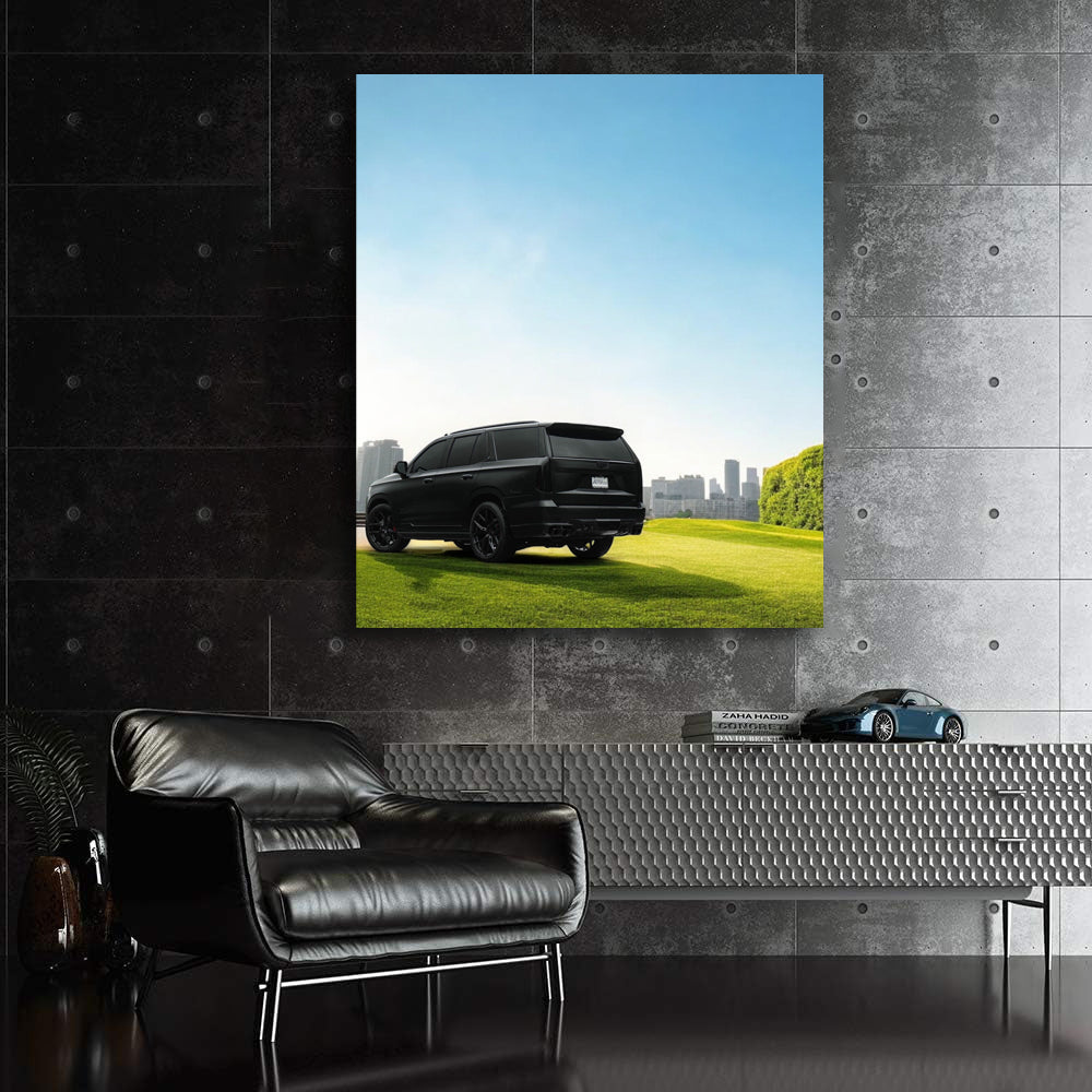 Black Cadillac with Urban Backdrop - Elegance in Motion