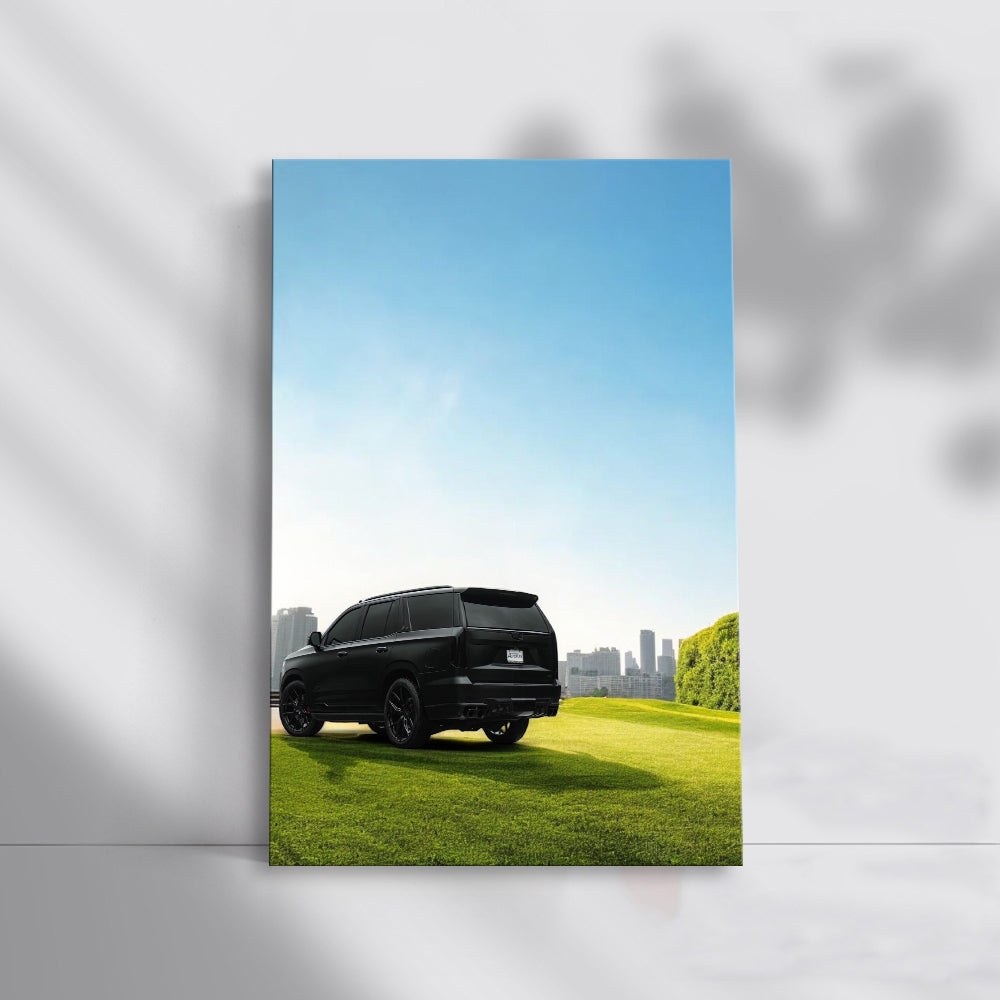 Black Cadillac with Urban Backdrop - Elegance in Motion