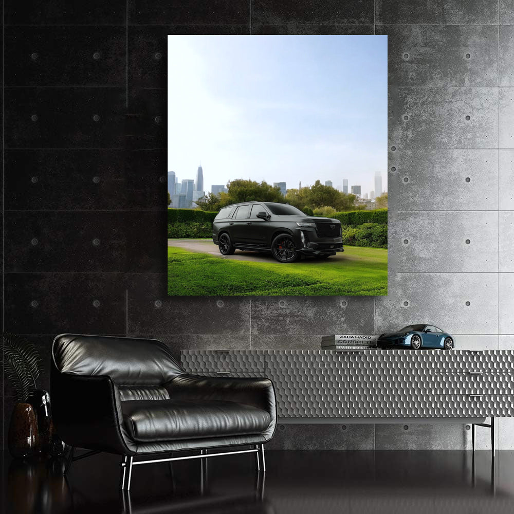 Black Cadillac with Urban Backdrop - Sleek and Stylish